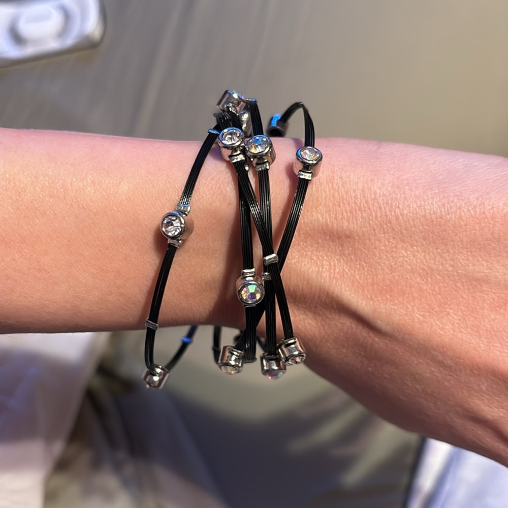 Chic Black And Silver Bangle Bracelets - image 3